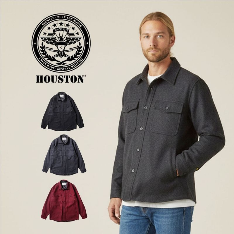 ヒューストン HOUSTON シャツジャケット メルトンCPOシャツジャケット MELTON CPO SHIRT JACKET 51535【メンズ レデイース男女兼用 メンズ 厚手 シャツアウター ウールライク ミリタリー ワーク アメカジ 中間アウター 秋 冬 ライトアウター アメカジ】