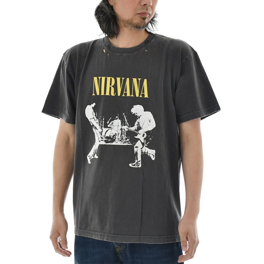 ヴィンテージ加工 ロックTシャツ ニルヴァーナ ディストレスト 半袖T