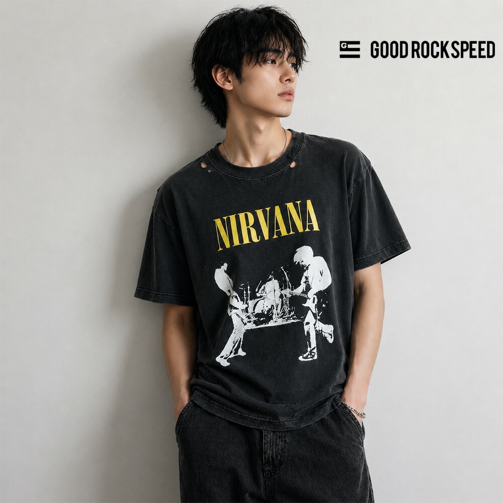 ヴィンテージ加工 ロックTシャツ ニルヴァーナ ディストレスト 半袖T