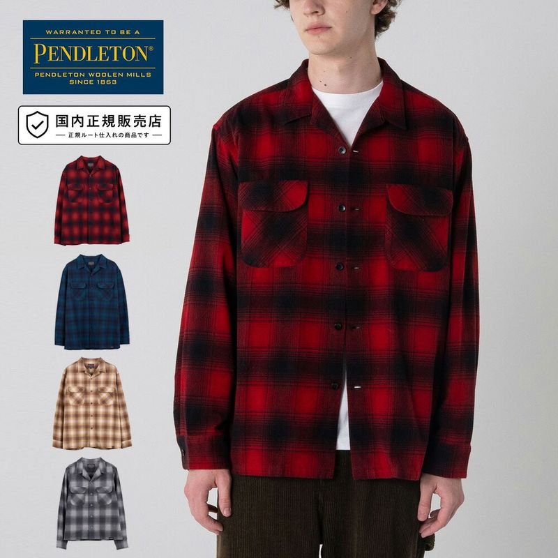 �ڥ�ɥ�ȥ� PENDLETON Ĺµ����� ���åȥ󥷥㥮�� �����ץ󥫥顼 �����å������ Open Collar Shirt 6475-5000�ڥ�� ��ǥ����� ���ߥ���� ����֥�����å� �ͥ륷��� �ͥ��ƥ��֥���ꥫ�� ���ᥫ�� �� ���åȥ�100%��