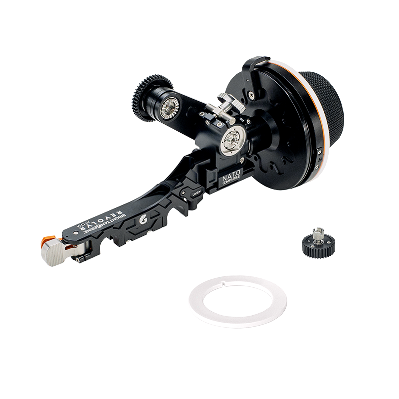 Revolvr Atom Cine Kit: 15mm Core Bridge, Revolvr Handwheel, Cine Swing arm, 2 Gear, 2 Marking Discs