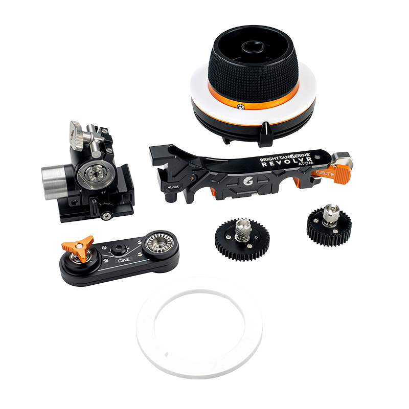 Revolvr Atom Cine Kit: 15mm Core Bridge, Revolvr Handwheel, Cine Swing arm, 2 Gear, 2 Marking Discs