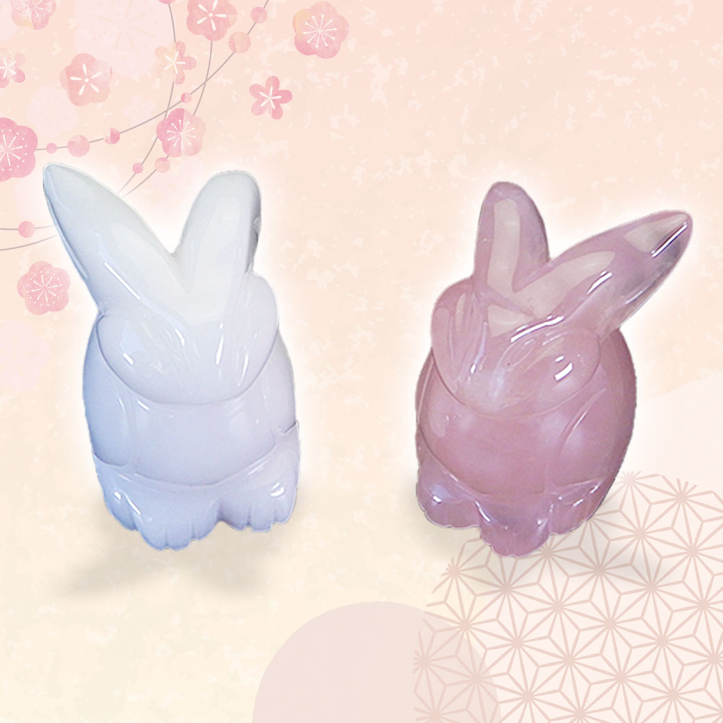 【成功と繁栄】ホワイトジェード（白翡翠）＆ローズクォーツ『うさぎ』　大