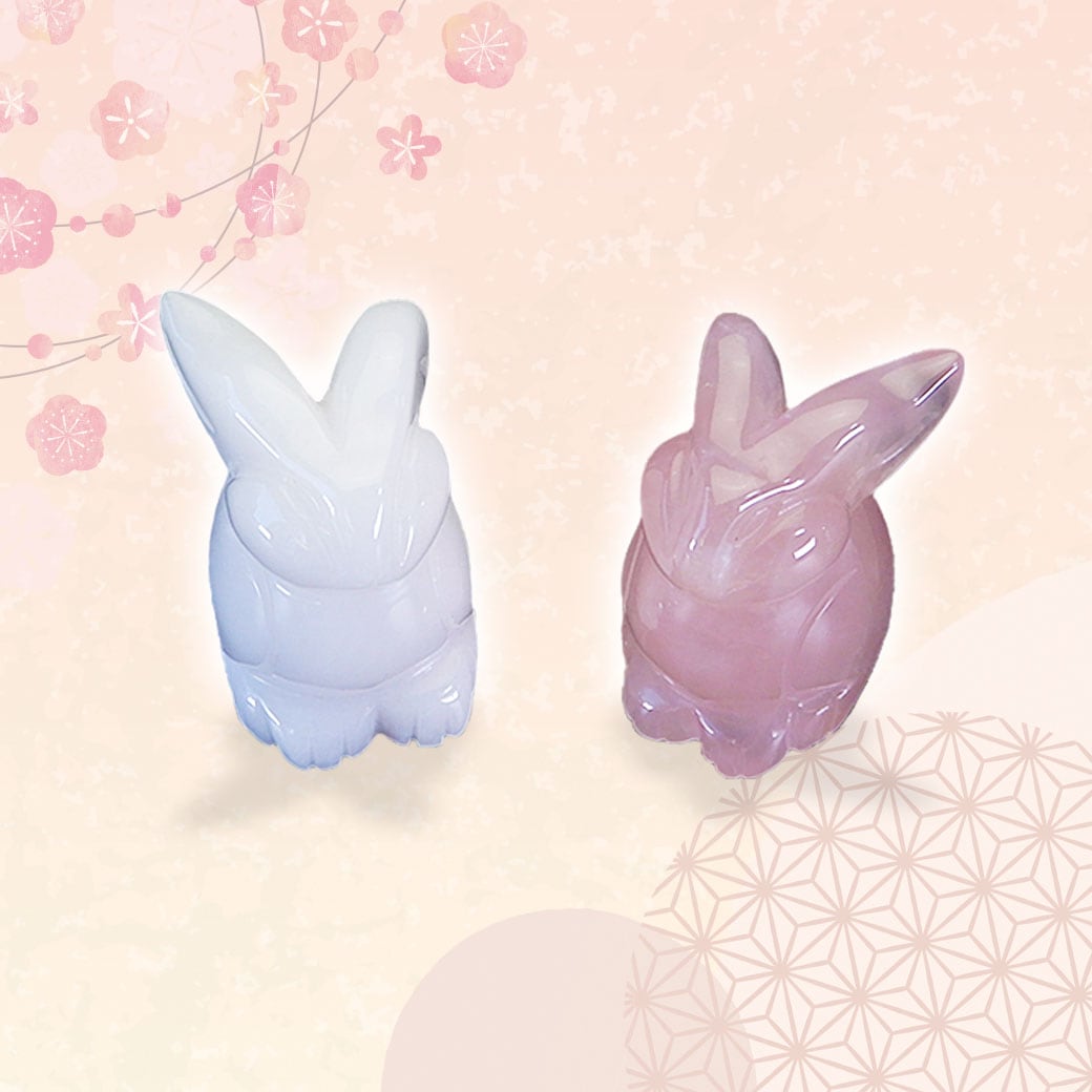 【成功と繁栄】ホワイトジェード(白翡翠)&ローズクォーツ『うさぎ』 小