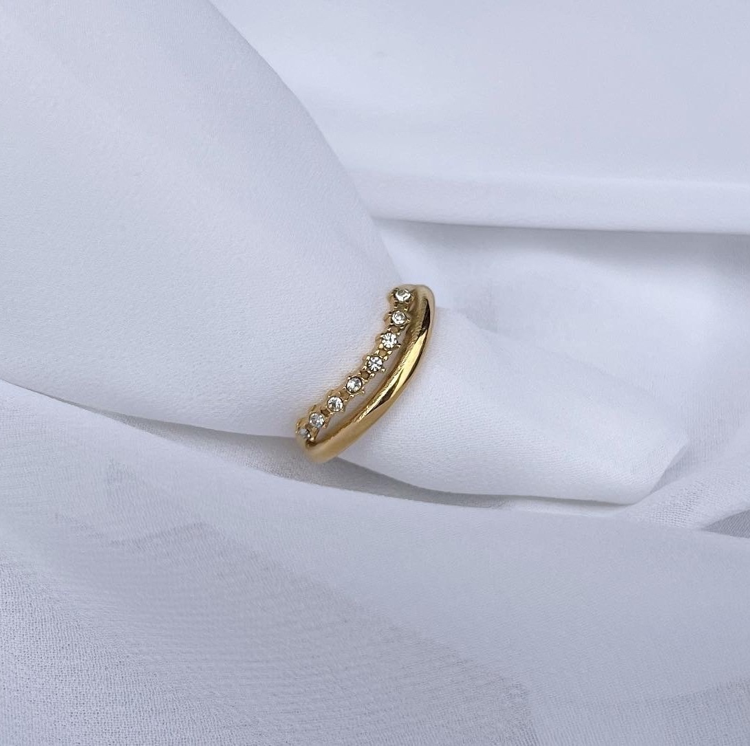 wave 2line stone ring