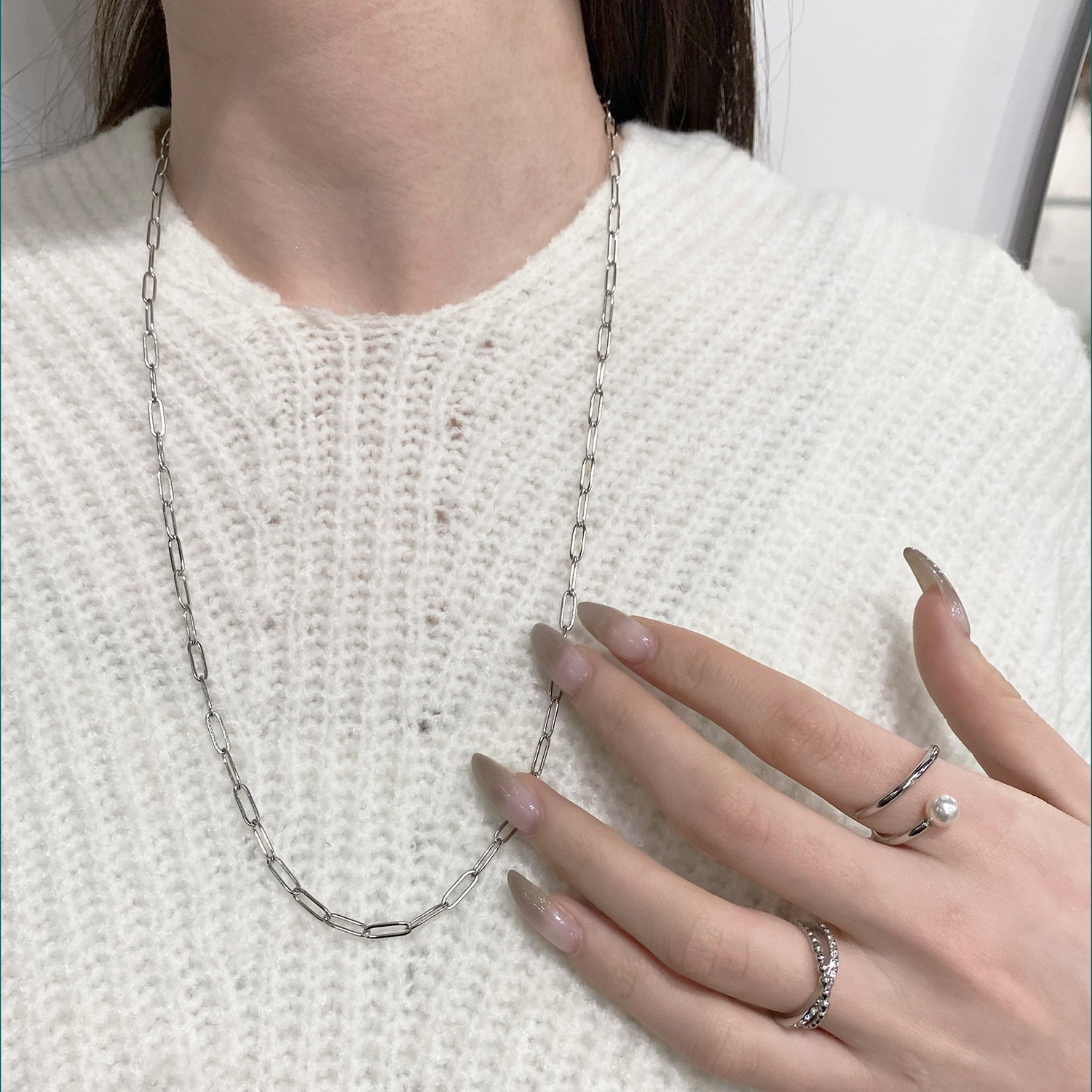 Long square chain necklace