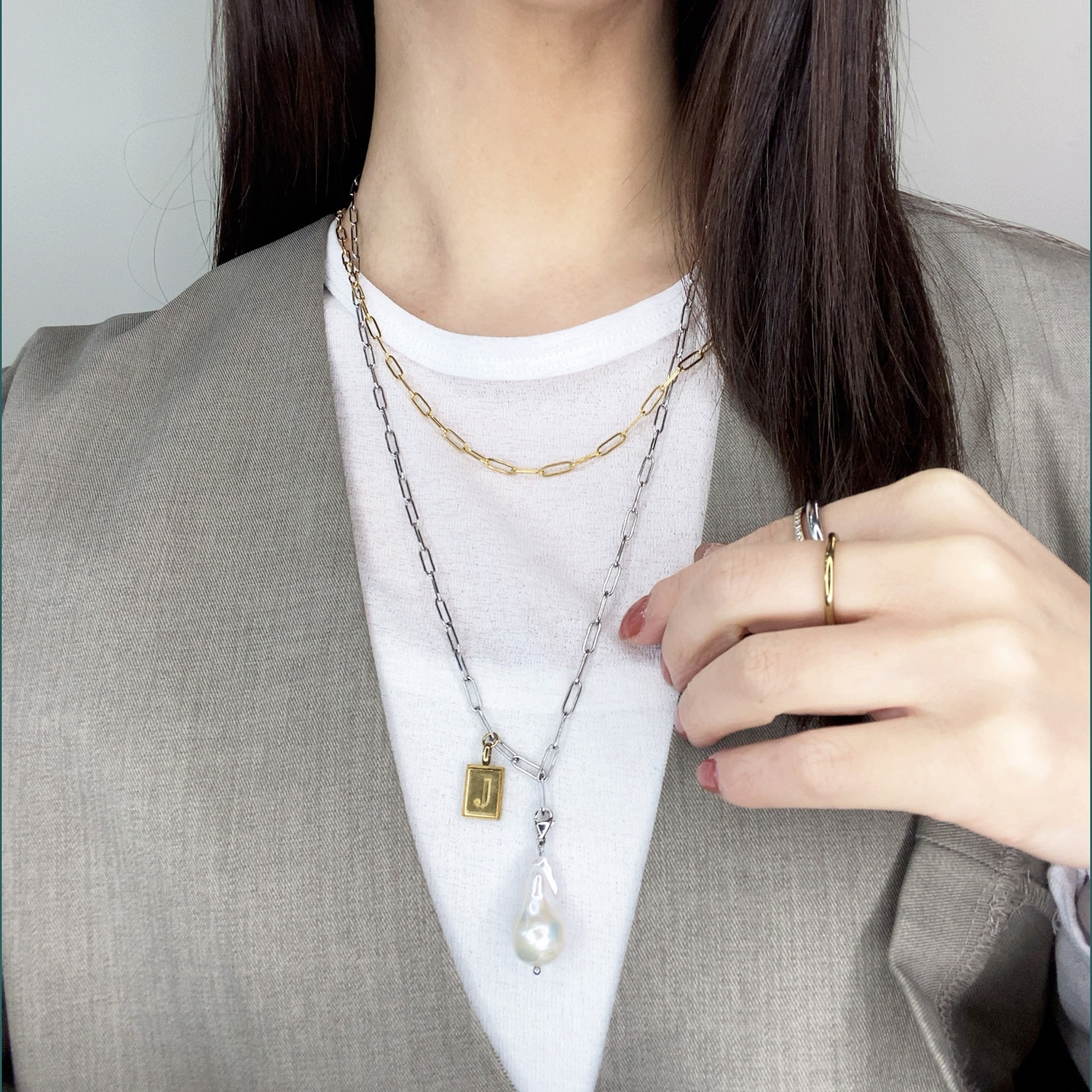 Long square chain necklace