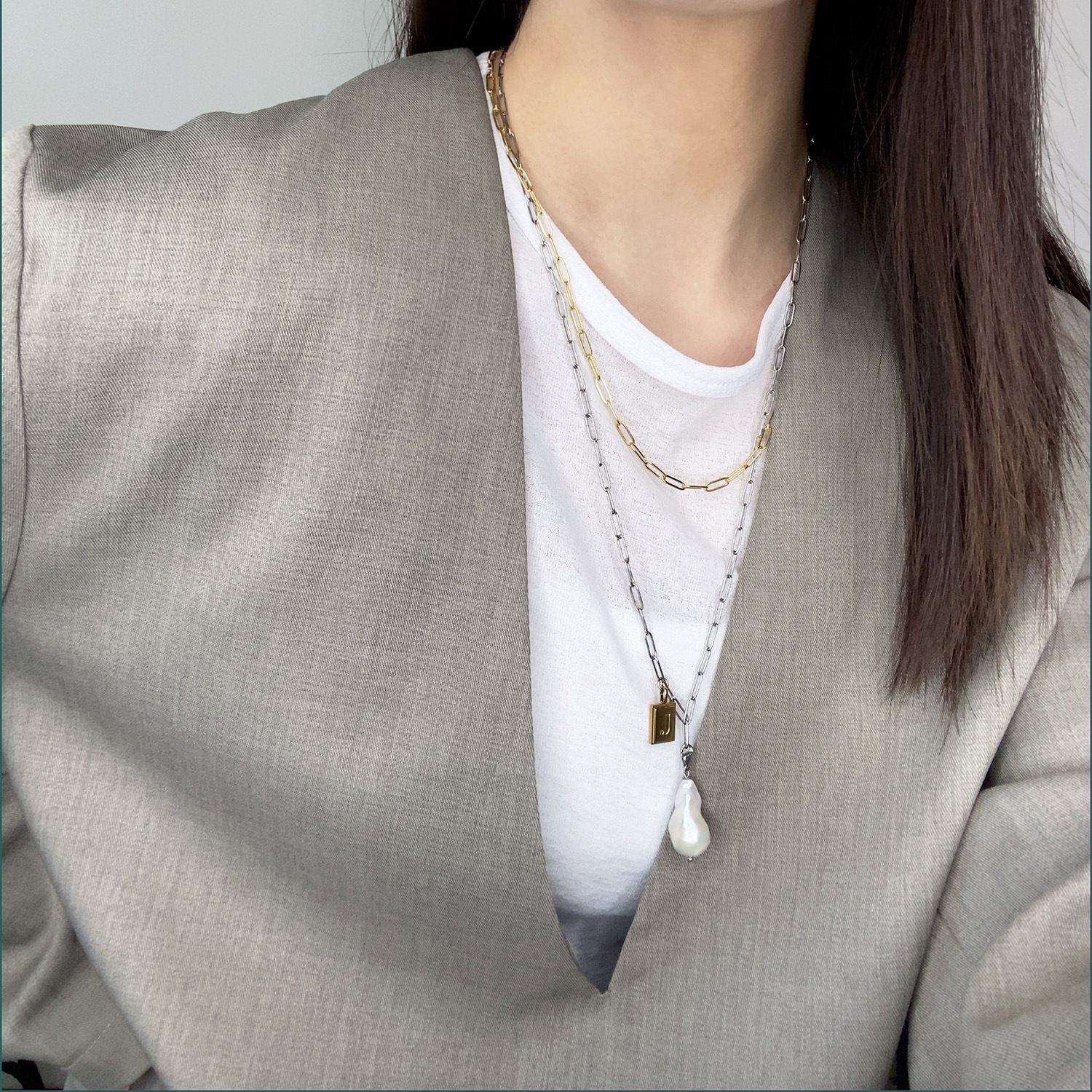 Long square chain necklace