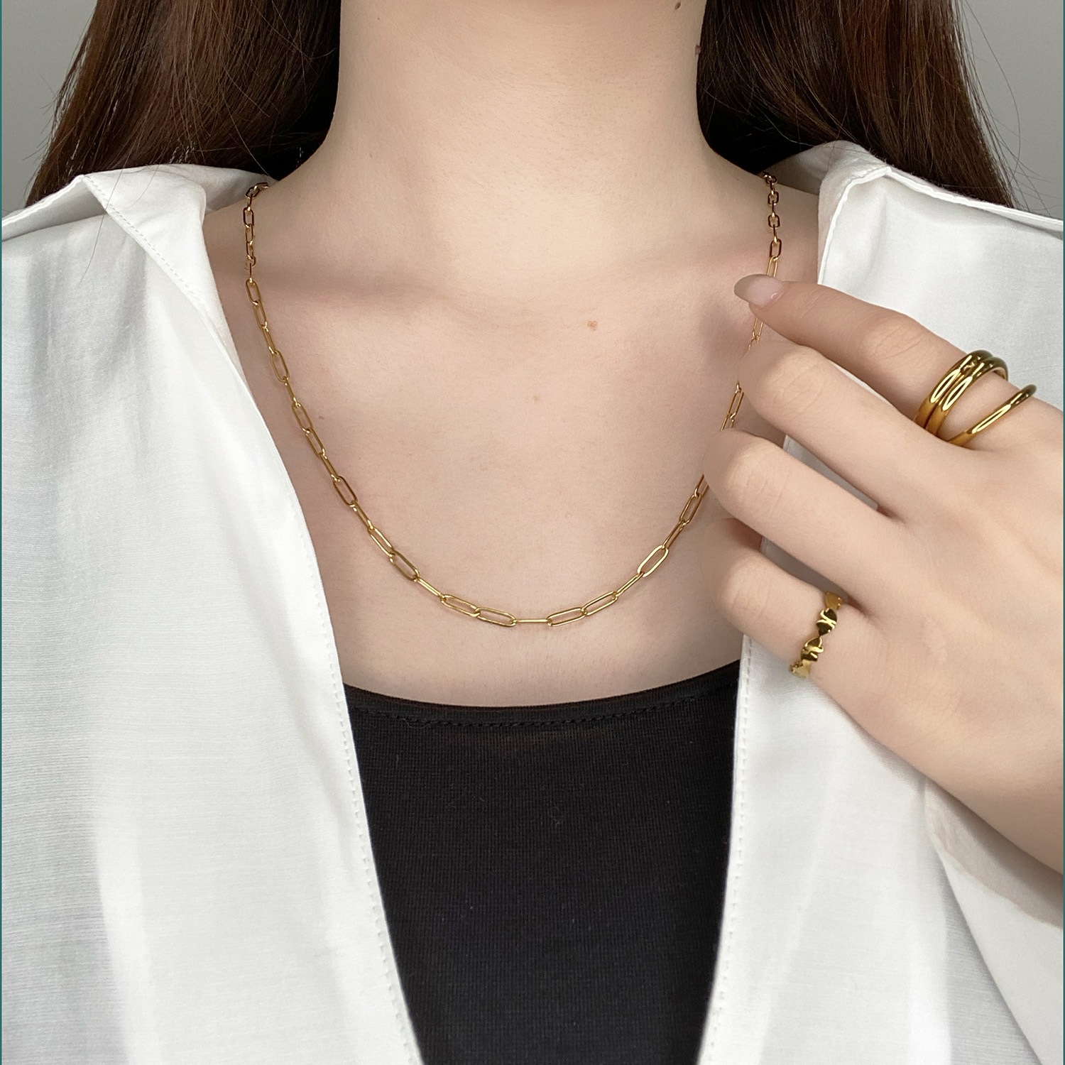 Long square chain necklace