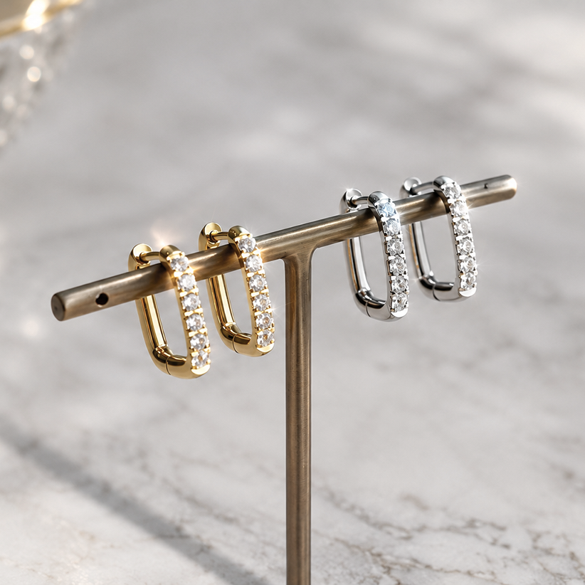 stone square hoop pierce