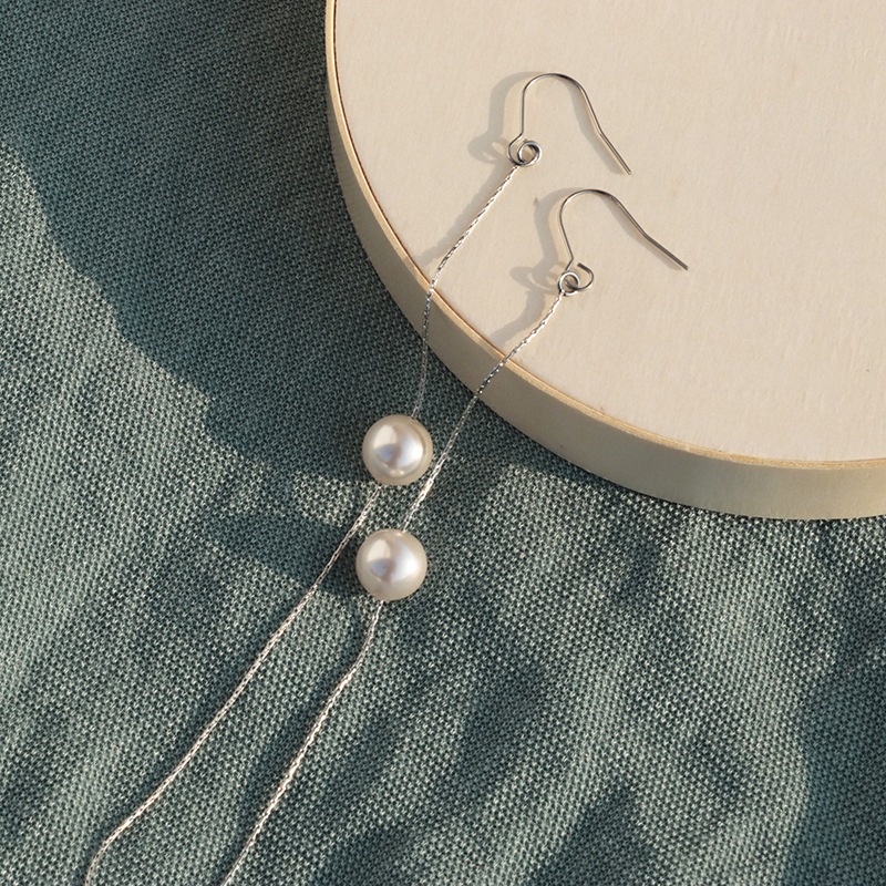 Long chain pearl pierce / earring