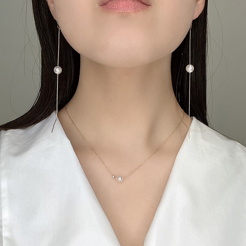 Long chain pearl pierce / earring