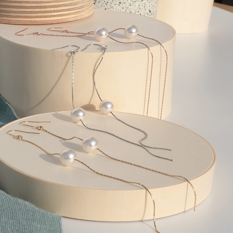 Long chain pearl pierce / earring