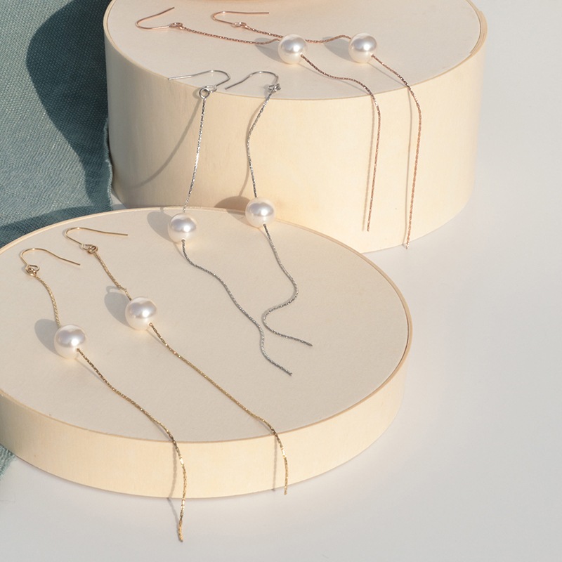 Long chain pearl pierce / earring