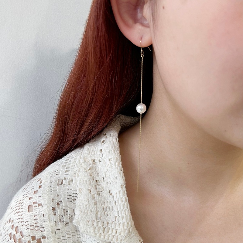 Long chain pearl pierce / earring