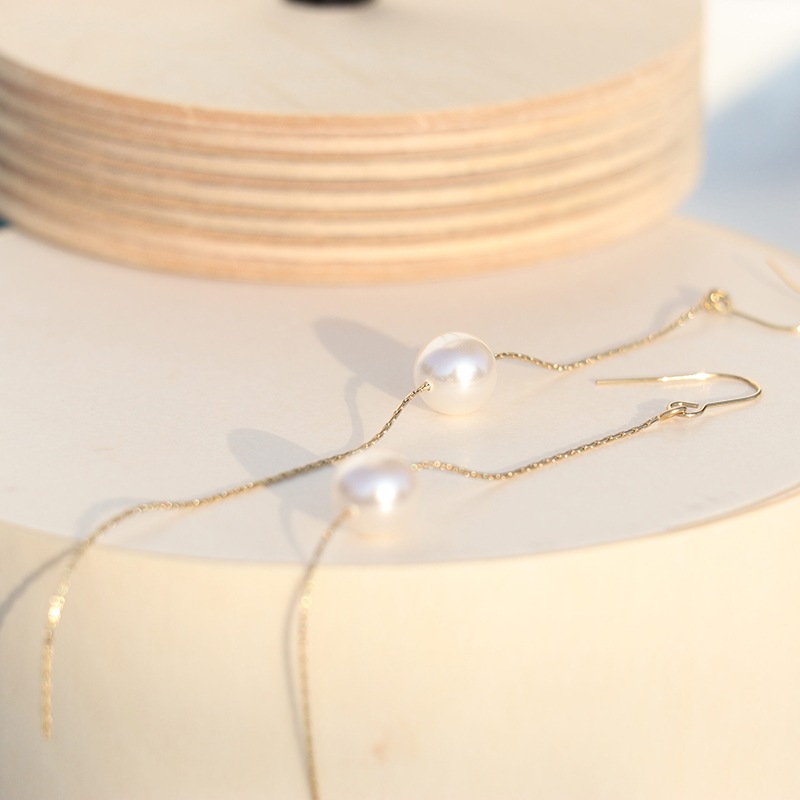 Long chain pearl pierce / earring