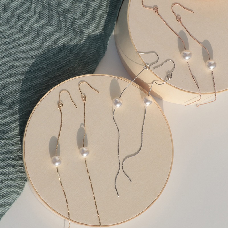 Long chain pearl pierce / earring