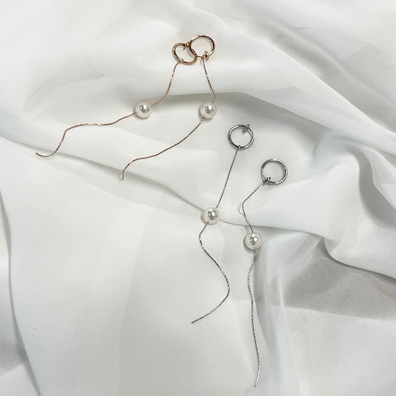 Long chain pearl pierce / earring
