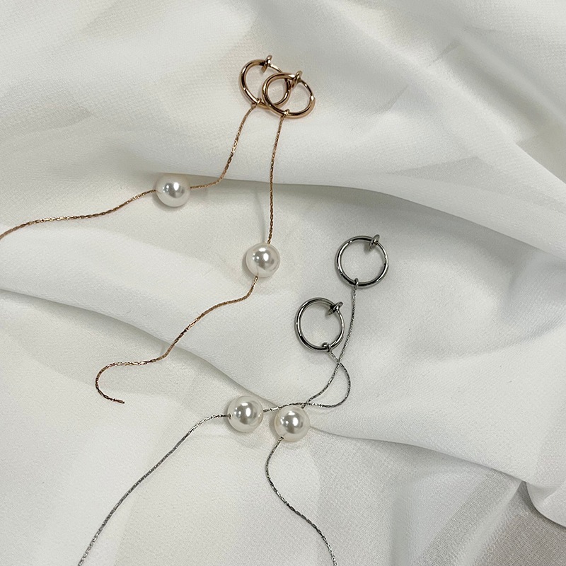 Long chain pearl pierce / earring