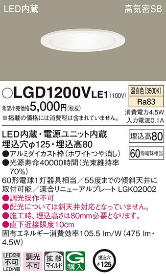 �p�i�\�j�b�N LGD1200VLE1 �_�E�����C�g60�`�g�U�����F Panasonic