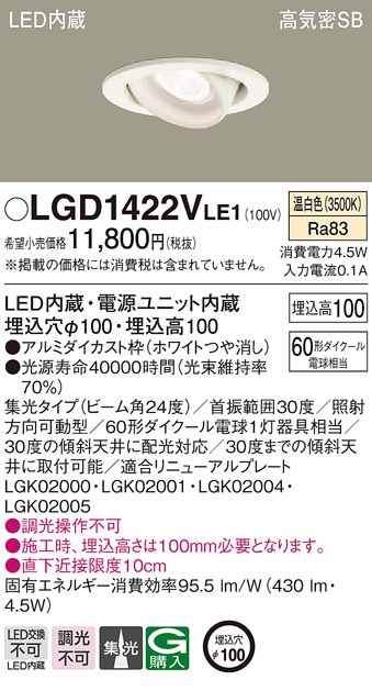 (��������) �p�i�\�j�b�N LGD1422VLE1 �_�E�����C�g60�`�W�������F Panasonic