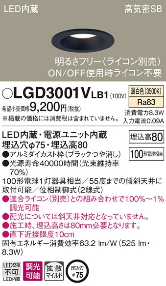 �p�i�\�j�b�N LGD3001VLB1 �_�E�����C�g100�`�g�U�����F Panasonic