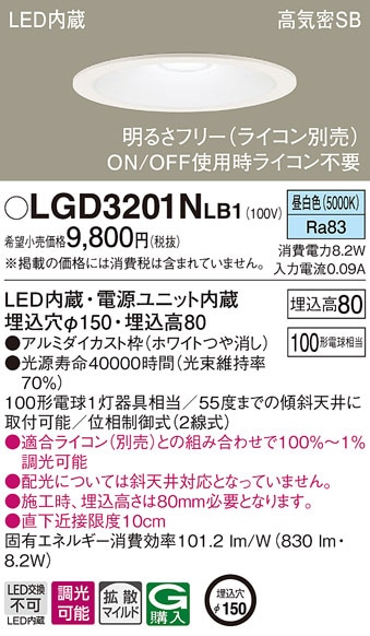 �p�i�\�j�b�N LGD3201NLB1 �_�E�����C�g100�`�g�U�����F Panasonic