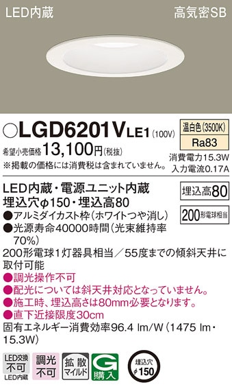 �p�i�\�j�b�N LGD6201VLE1 �_�E�����C�g200�`�g�U�����F Panasonic
