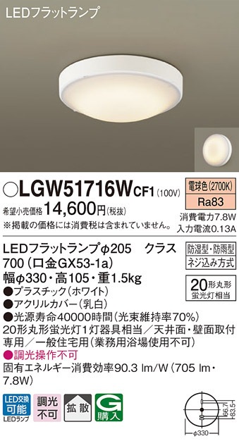 (��������) �p�i�\�j�b�N LGW51716WCF1 LED�V�[�����O���C�g�ۊ�20�`�d���F Panasonic