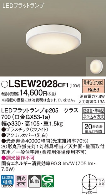 �p�i�\�j�b�N LSEW2028CF1 �V�[�����O���C�g�ۊ�20�`�d���F Panasonic