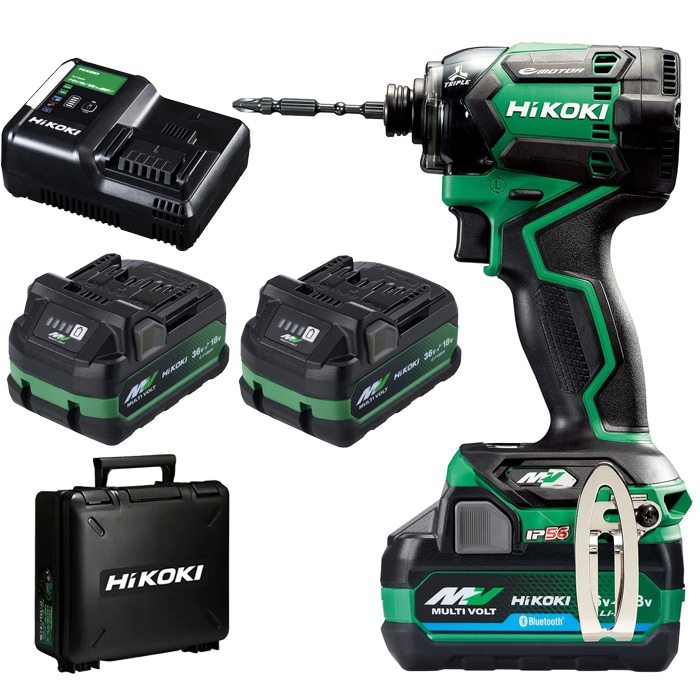 HiKOKI WH36DC(2XPSZ) コードレスインパクトドライバ 36V 新マルチボルトセット アグレッシブグリーン Bluetooth付バッテリー2個付 充電器 ケース 力こぶビット付き ハイコーキ