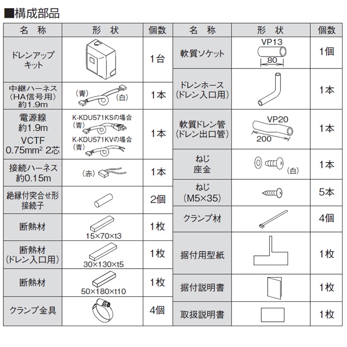 オーケー器材 K-KDU571KV ドレンアップキット ルームエアコン壁掛用 (K
