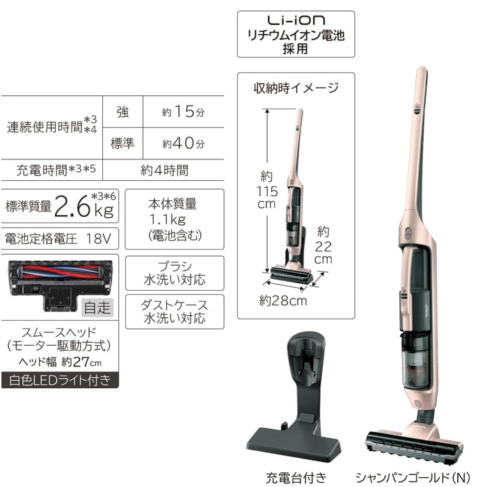 日立 PV-B300H-N スティックコードレス型掃除機 シャンパンゴールド