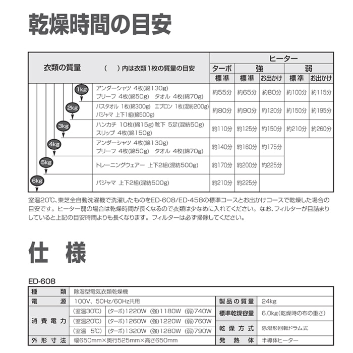 東芝 ED-608-W 衣類乾燥機 乾燥容量6kg 花粉フィルター&からみま