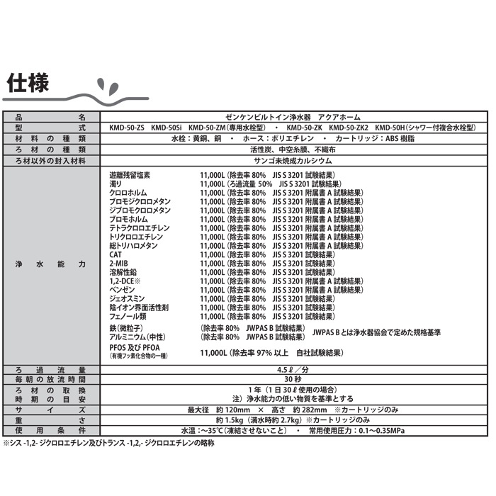 ポイント10倍)ゼンケン KMD-50-ZS アクアホーム 専用水栓 浄水器本体