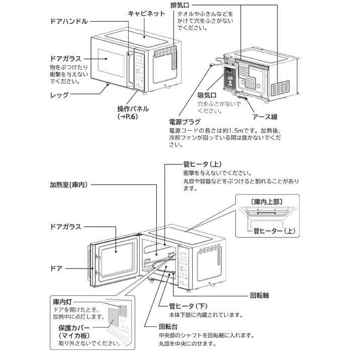 日立 MRO-HE3B-W オーブンレンジ 16L ホワイト ターンテーブル