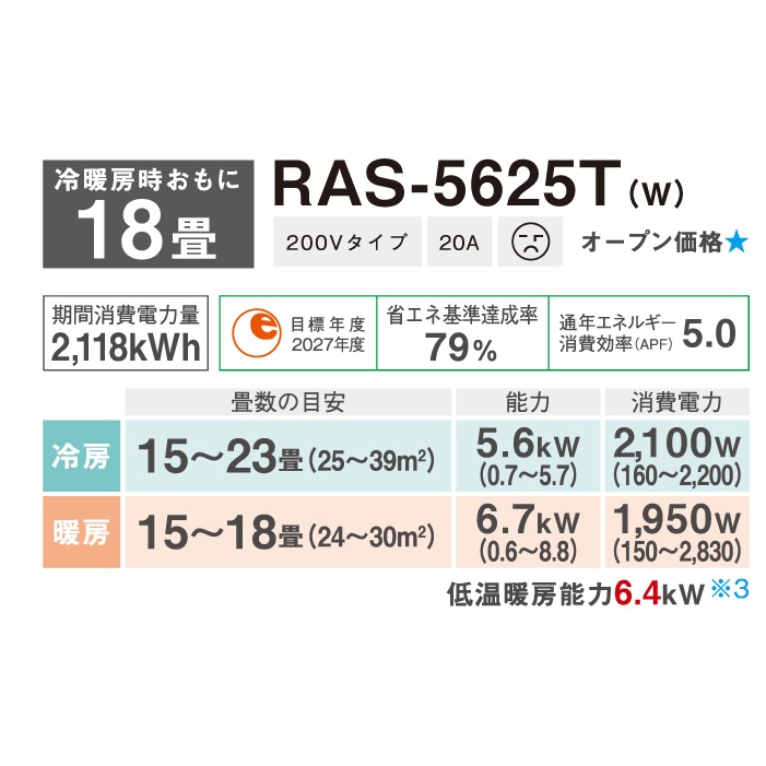 東芝 RAS-5625T-W ルームエアコン Tシリーズ 18畳用 ホワイト 2025年