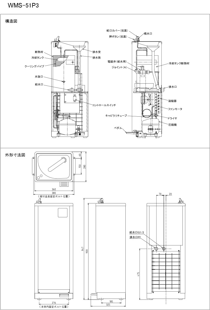西山工業 WMS-51P3 ウォータークーラー(冷水機) 冷水専用 水道直結 床