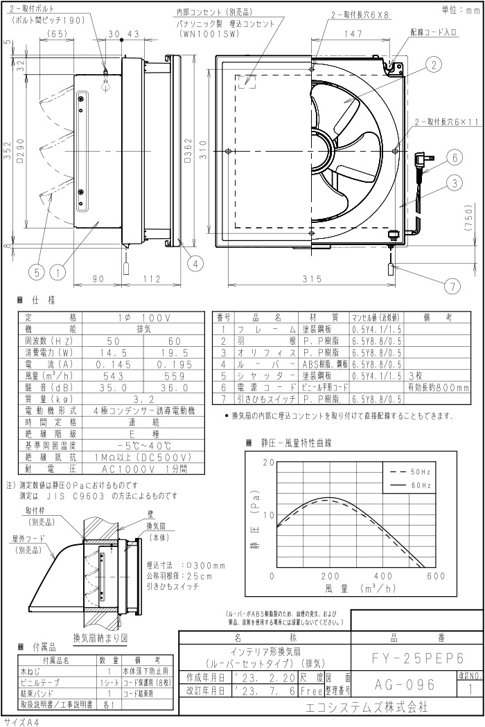 パナソニック FY-25PEP6 事務所・居室用換気扇 インテリアパネル形