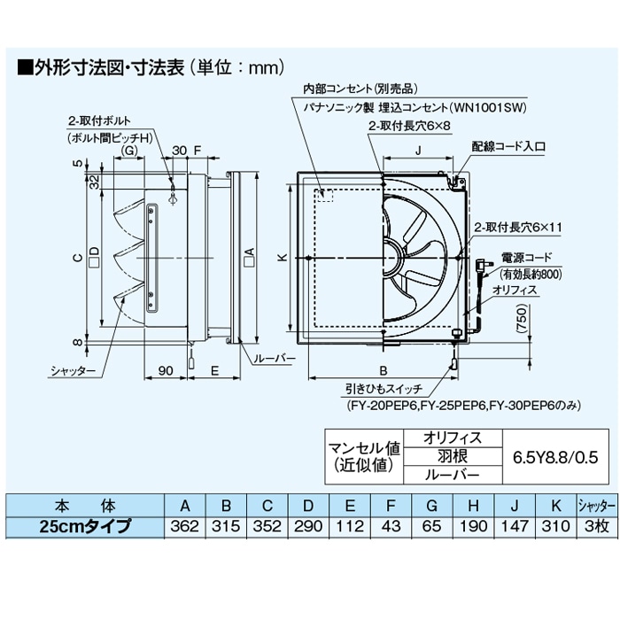 Panasonic インテリア換気扇 FY-25PEP6 パナソニック FY-25PEP6 事務所・居室用換気扇 インテリアパネル形
