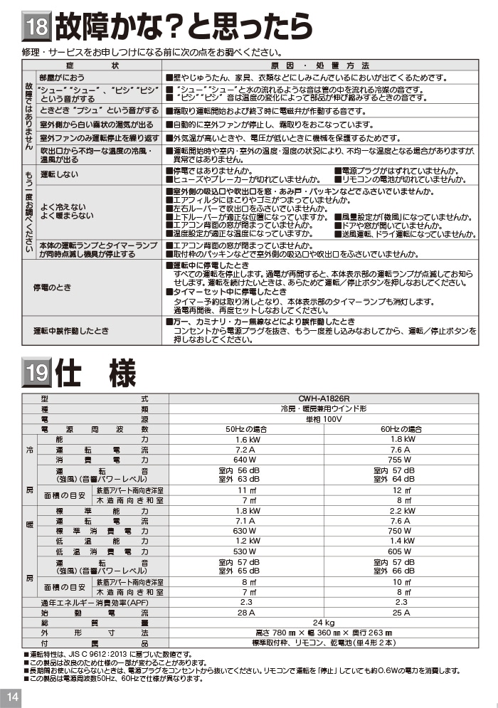 コロナ CWH-A1826R-W ウインドヒーポンリララ(ReLaLa) 冷暖房兼用