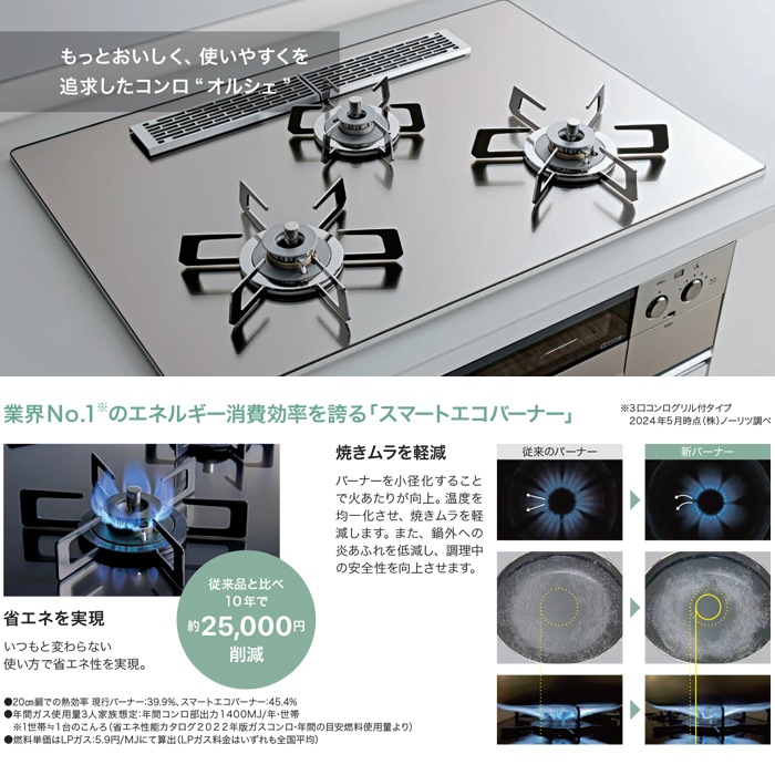 ノーリツ N3WU4PWAAFBAEC-13A ビルトインガスコンロ オルシェ(Orche