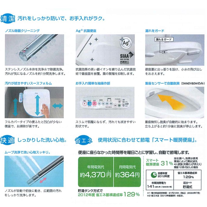 ナスラック SWM-DV80W 洗浄機能付暖房便座 シャワレッシュ 脱臭機能