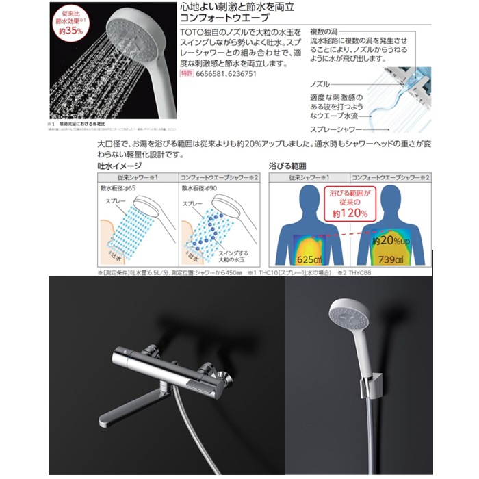 TOTO TBV03401J1 壁付サーモスタット混合水栓 コンフォートウエーブ 1 