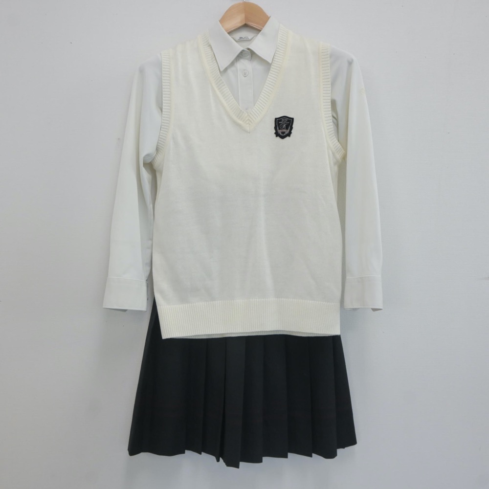 【中古】広島県 広島工業大学高等学校 女子制服 3点(シャツ・ニットベスト・スカート)sf022107 メイン画像