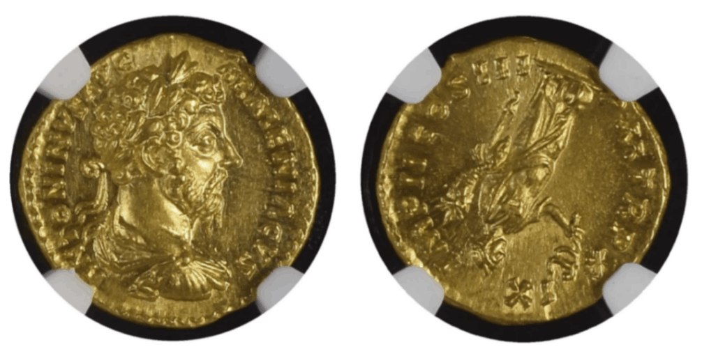 【Ch MS★5/5 5/5 Fine Style】紀元後161-180年 ローマ帝国 アウレリウス アウレウス金貨