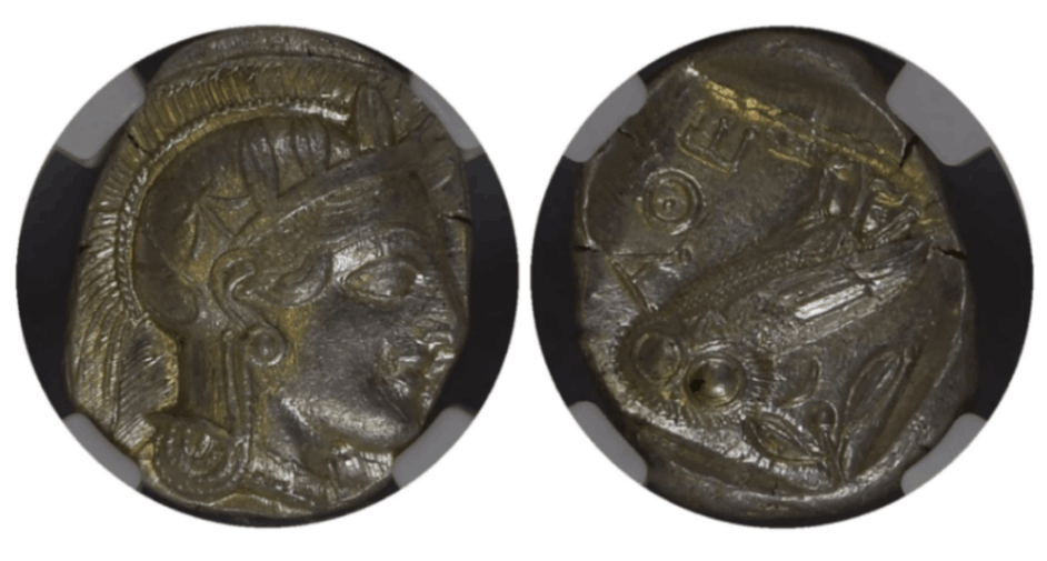 【MS★ 5/5 4/5】紀元前440年?404年 古代ギリシャ アッティカ 女神アテナ テトラドラクマ フクロウ銀貨