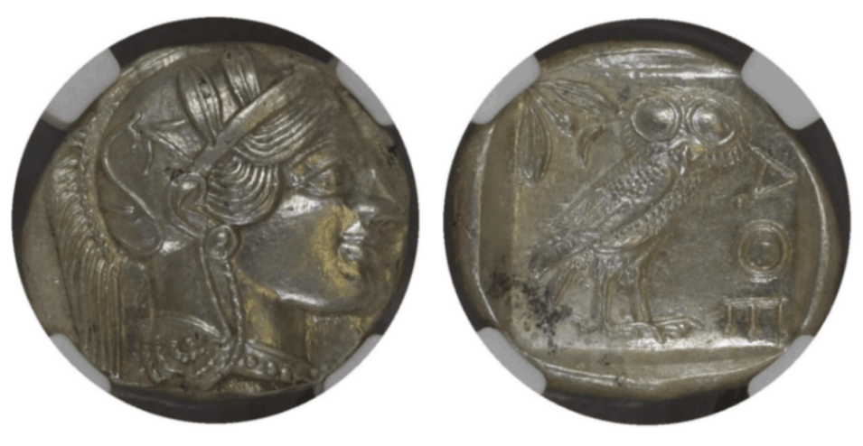 【MS 5/5 4/5】紀元前440年?404年 古代ギリシャ アッティカ 女神アテナ テトラドラクマ フクロウ銀貨