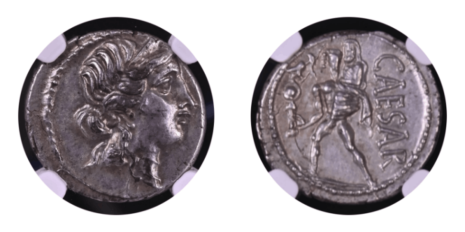 【Ch AU 4/5 4/5】紀元前44年頃 古代ローマ帝国 ユリウス・カエサル デナリウス銀貨