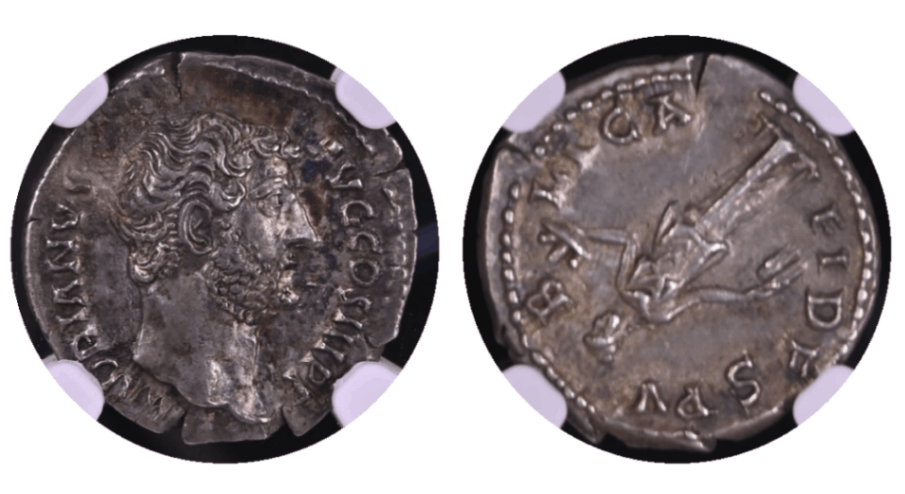 【AU 5/5 - 4/5 Fine Style】117年?138年 古代ローマ帝国 ハドリアヌス帝 デナリウス銀貨